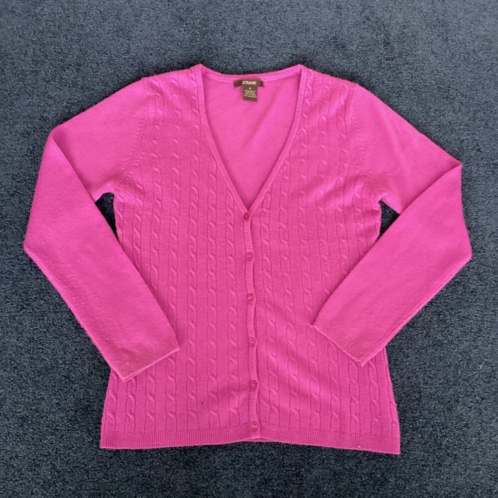 Pink Cable Knit Button-Front V-neck Cardigan - Small